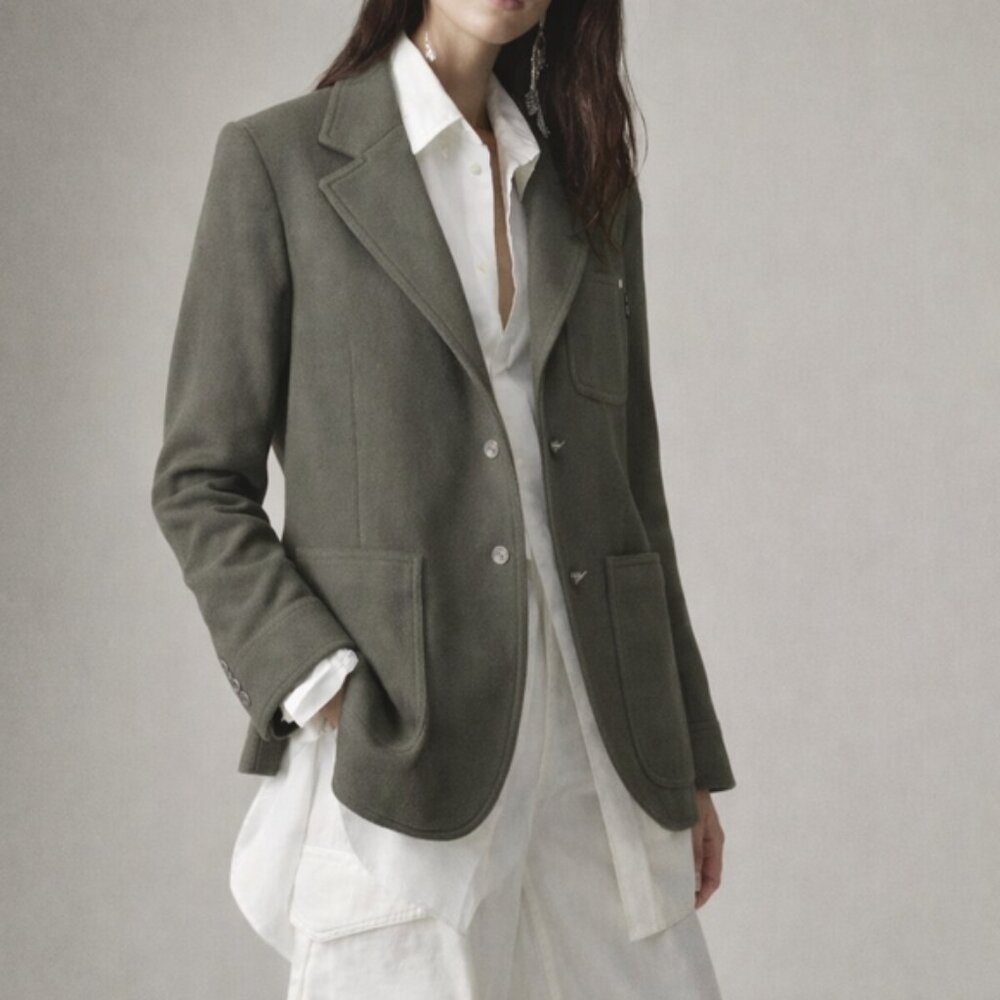 VTG Gianfranco Ferre Italy Army Green Wool Jacket Women's Sz M Quiet Luxury